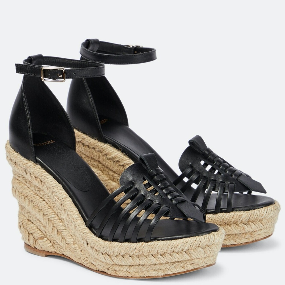 Altuzarra Black Leather Espadrille Wedges in size EU 41, Made in Spain